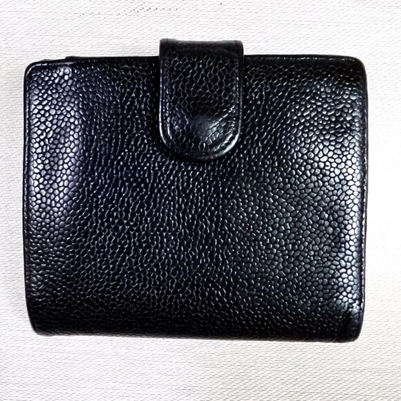 Chanel black caviar leather CC Logo trifold wallet on chain - Picture 5 of 13